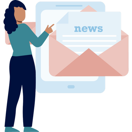 Girl pointing Email news in mobile  Illustration