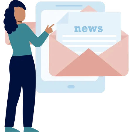 Girl pointing Email news in mobile  Illustration