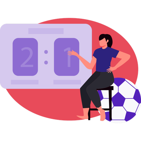 Girl pointing football scour  Illustration