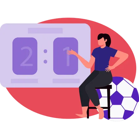 Girl pointing football scour  Illustration