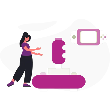 Girl  pointing gaming console  Illustration