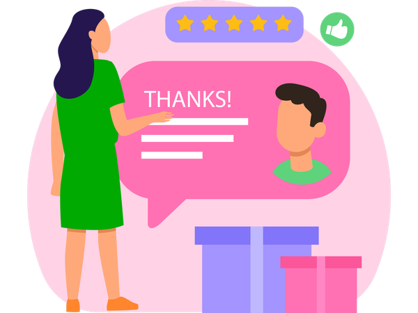 Girl pointing Gift for customer  Illustration