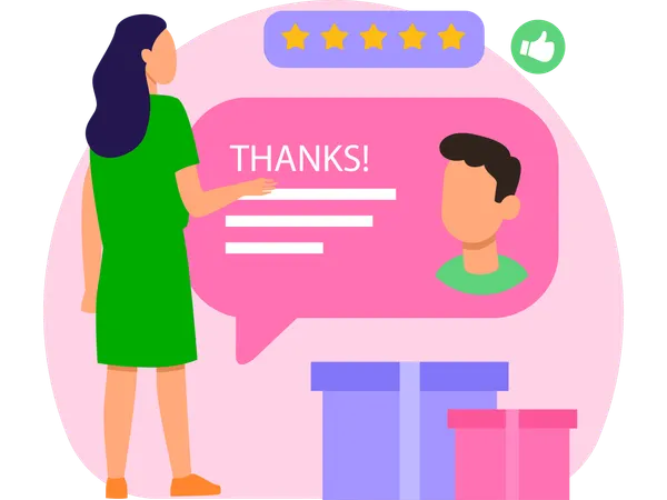 Girl pointing Gift for customer  Illustration
