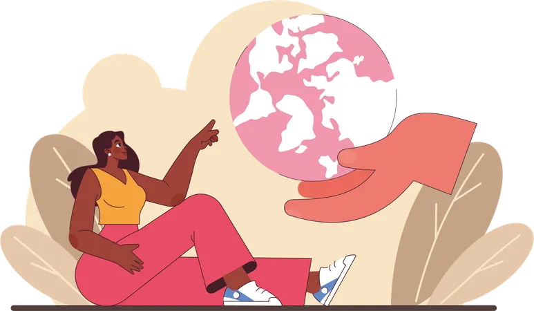 Girl pointing globe  Illustration