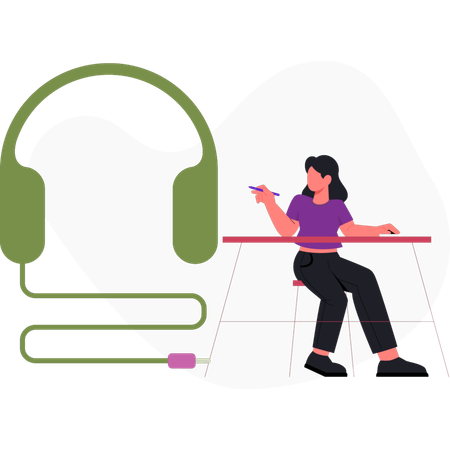 Girl  pointing headphone  Illustration