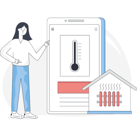 Girl Pointing Home Heating System  Illustration
