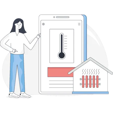 Girl Pointing Home Heating System  Illustration