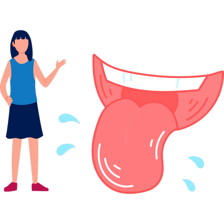 Girl pointing human tongue  Illustration