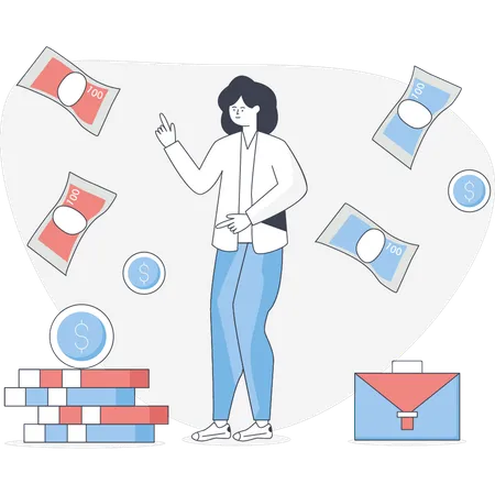 Girl pointing investment  Illustration