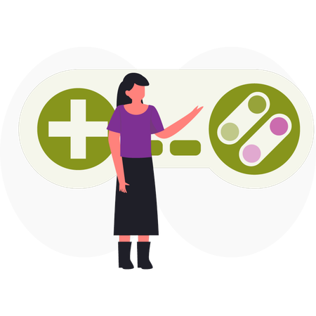 Girl  pointing joysticks  Illustration