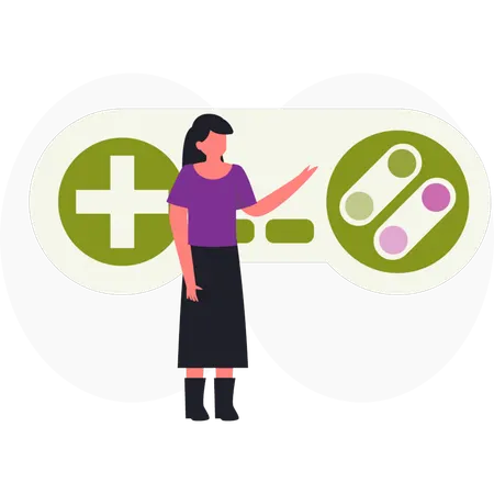 Girl  pointing joysticks  Illustration