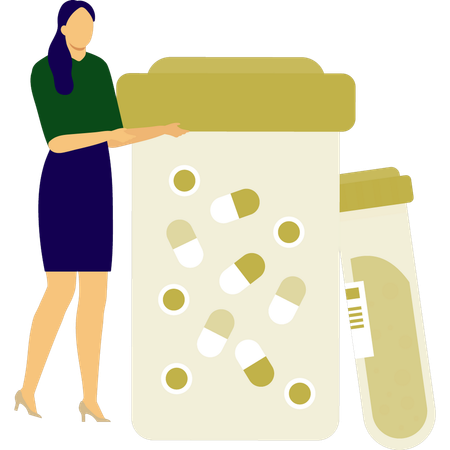 Girl pointing medicine jar  Illustration