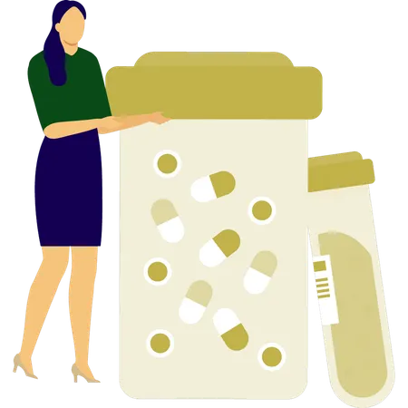 Girl pointing medicine jar  Illustration