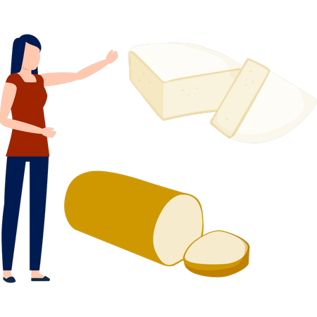 Girl  pointing milk product item  Illustration