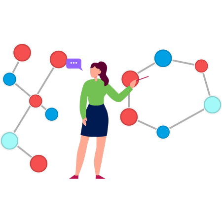 Girl pointing molecules of atom  Illustration