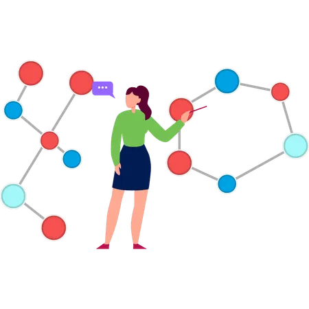 Girl pointing molecules of atom  Illustration