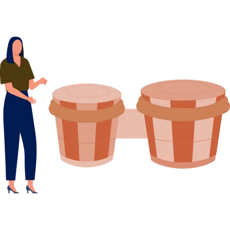 Girl pointing music tabla  Illustration