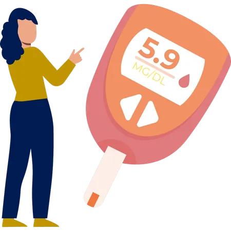 Girl pointing on glucometer  Illustration