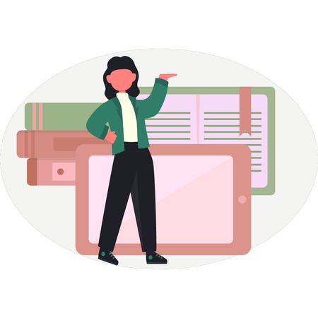 Girl pointing online document  Illustration