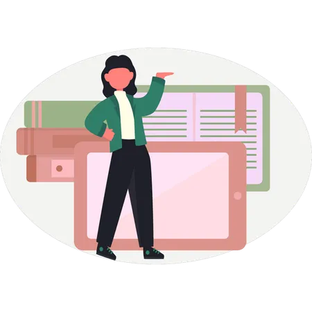 Girl pointing online document  Illustration