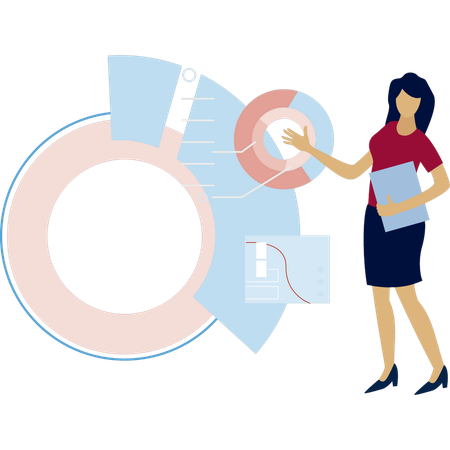 Girl pointing pie chart analysis  Illustration