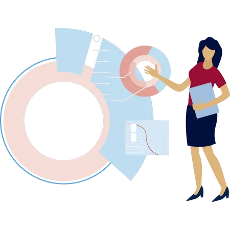 Girl pointing pie chart analysis  Illustration