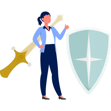 Girl pointing protection shield  Illustration