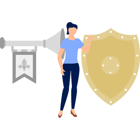 Girl pointing protection shield  Illustration