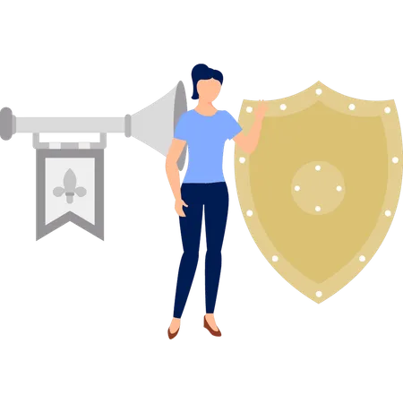 Girl pointing protection shield  Illustration