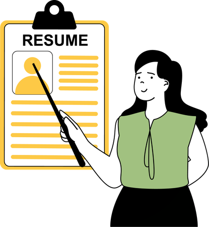 Girl pointing resume  Illustration