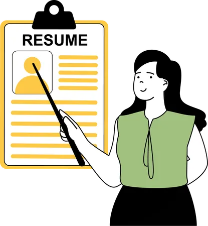 Girl pointing resume  Illustration