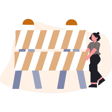道路の柵を指差す女の子  イラスト