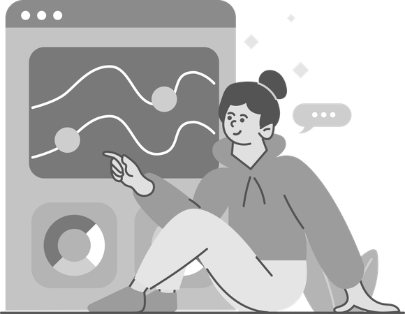 Girl pointing Sales Analysis Report  Illustration
