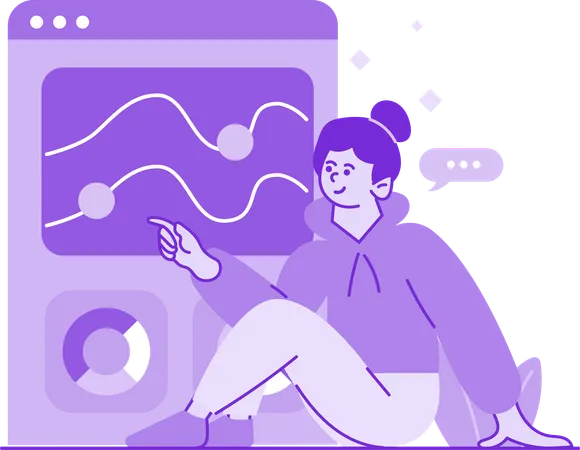 Girl pointing Sales Analysis Report  Illustration