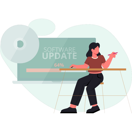 Girl pointing software update data  Illustration