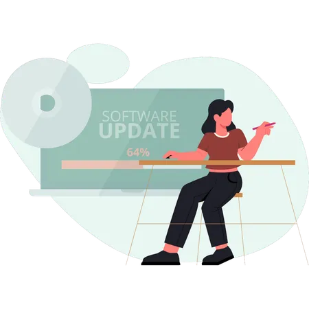 Girl pointing software update data  Illustration