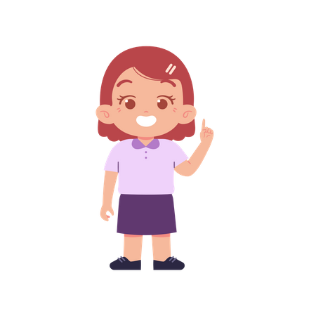 Girl Pointing Something Up Using Right Hand  Illustration