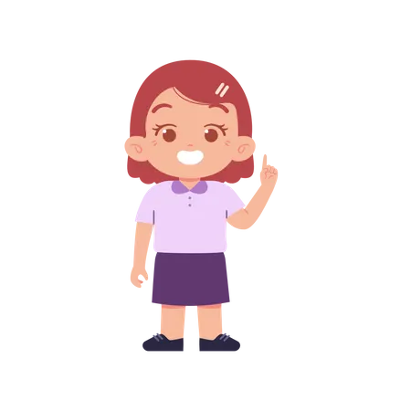 Girl Pointing Something Up Using Right Hand  Illustration