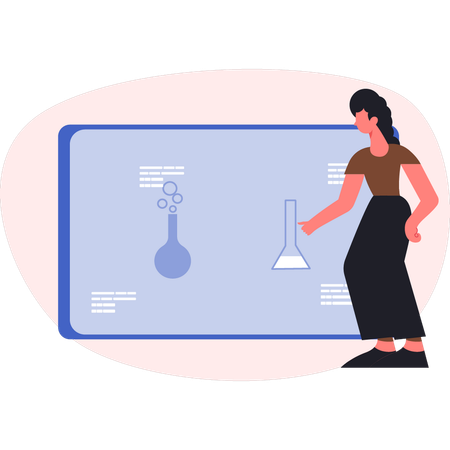 Girl pointing test tube on screen  Illustration