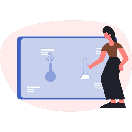 Girl pointing test tube on screen  Illustration