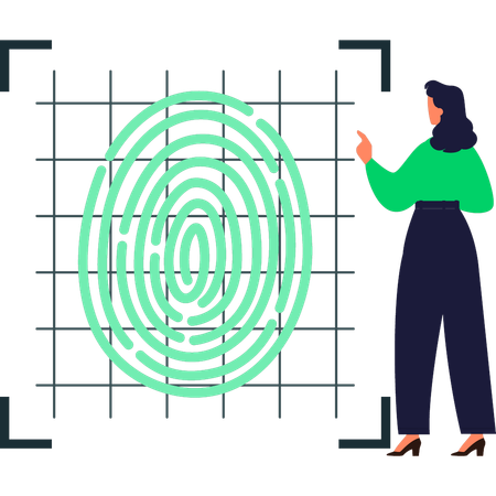 Girl pointing to biometric fingerprint  Illustration