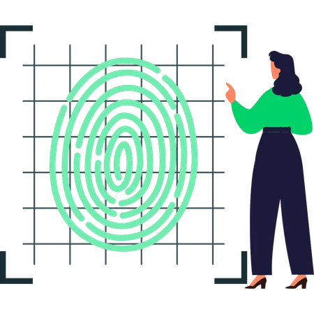 Girl Pointing To Biometric Fingerprint Illustration