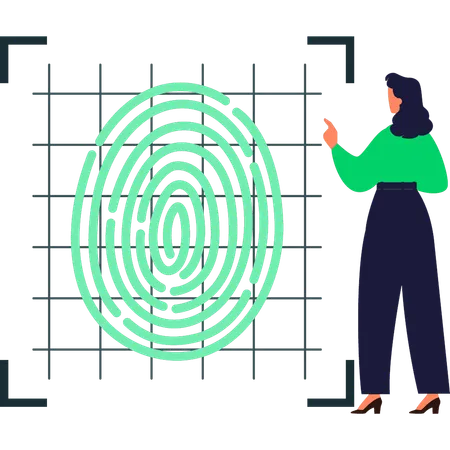 Girl pointing to biometric fingerprint  Illustration