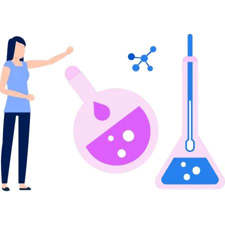 Girl Pointing To Chemicals In Science Lab Illustration