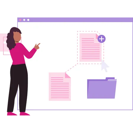 Girl Pointing To Empty Folders On Web Page  Illustration