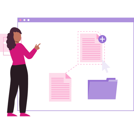 Girl Pointing To Empty Folders On Web Page  Illustration