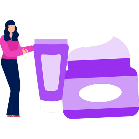 Girl pointing to face cream  Illustration