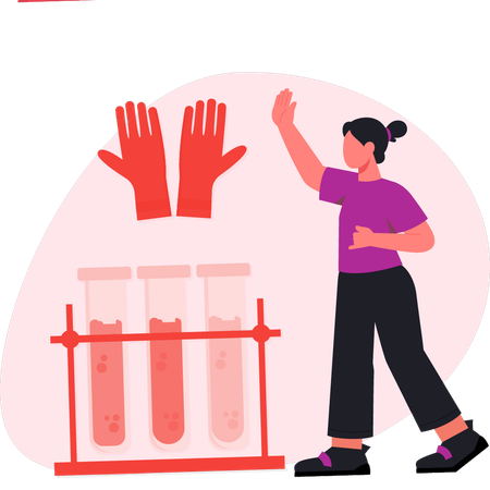 Girl pointing to medical gloves.  Illustration