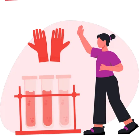 Girl pointing to medical gloves.  Illustration