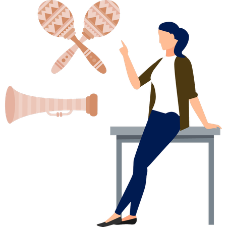 Girl pointing to music maracas  Illustration